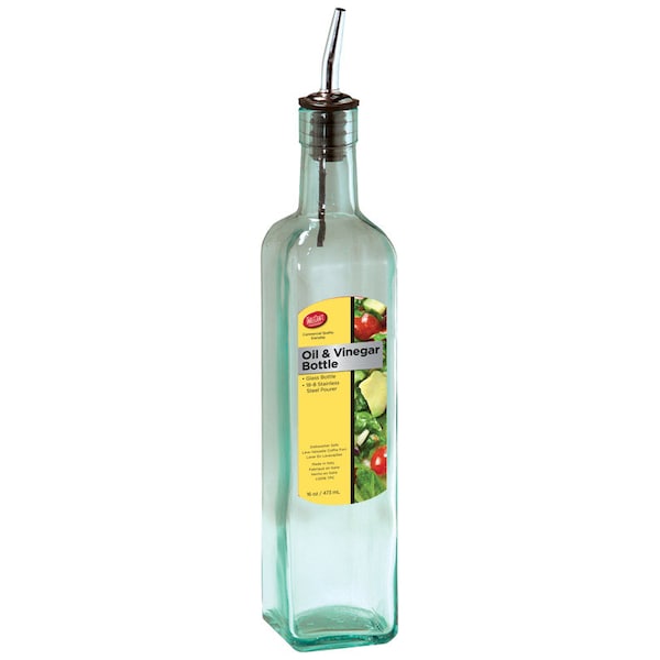 Tablecraft TableCraft Clear Glass/Steel Oil and Vinegar Bottle w/Pourer 16 oz - H916