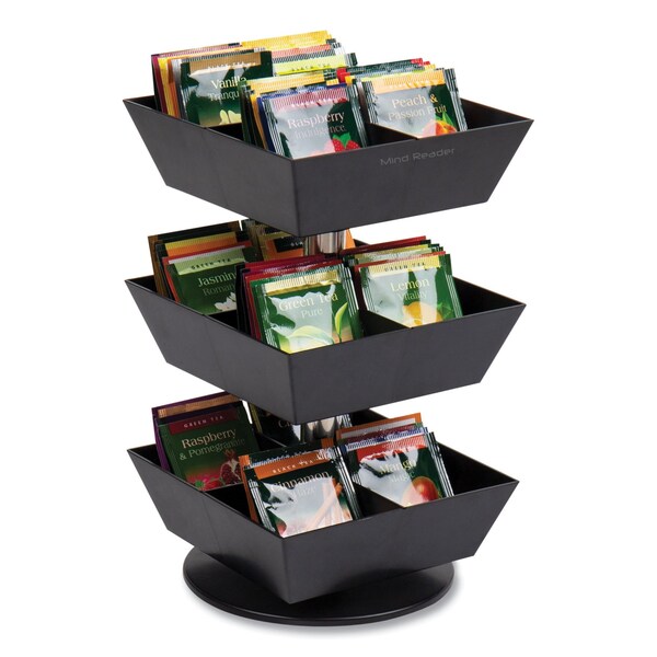 Mind Reader Anchor 3-Tier 12-Compartment Tea and Condiment Carousel Countertop Organizer, 6.75x6.75x11.5, Black - TEASWIV3T-BLK