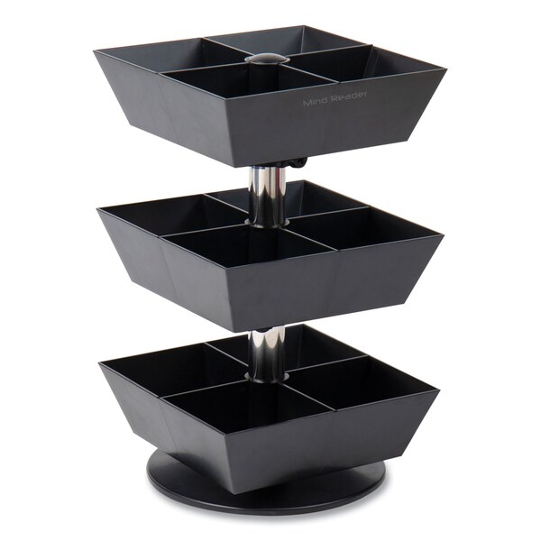 Mind Reader Anchor 3-Tier 12-Compartment Tea and Condiment Carousel Countertop Organizer, 6.75x6.75x11.5, Black - TEASWIV3T-BLK