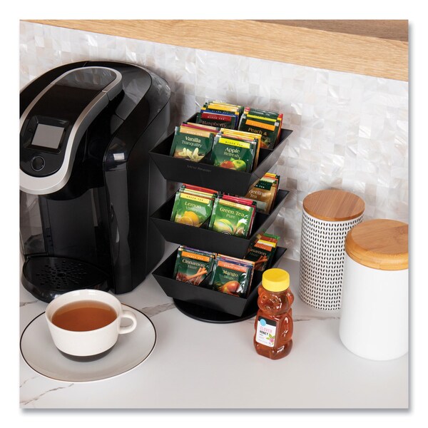 Mind Reader Anchor 3-Tier 12-Compartment Tea and Condiment Carousel Countertop Organizer, 6.75x6.75x11.5, Black - TEASWIV3T-BLK