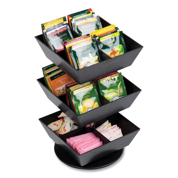 Mind Reader Anchor 3-Tier 12-Compartment Tea and Condiment Carousel Countertop Organizer, 6.75x6.75x11.5, Black - TEASWIV3T-BLK