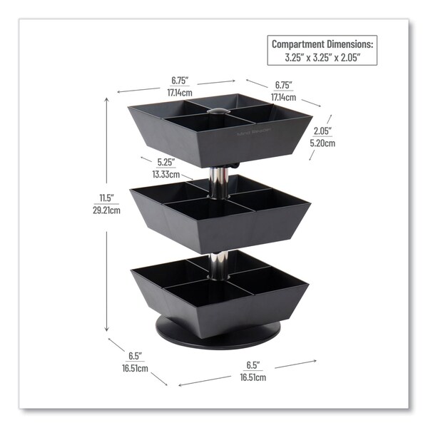 Mind Reader Anchor 3-Tier 12-Compartment Tea and Condiment Carousel Countertop Organizer, 6.75x6.75x11.5, Black - TEASWIV3T-BLK