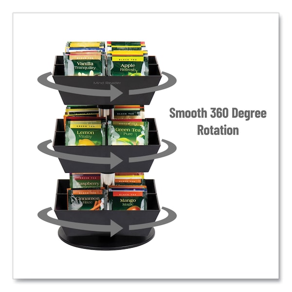 Mind Reader Anchor 3-Tier 12-Compartment Tea and Condiment Carousel Countertop Organizer, 6.75x6.75x11.5, Black - TEASWIV3T-BLK