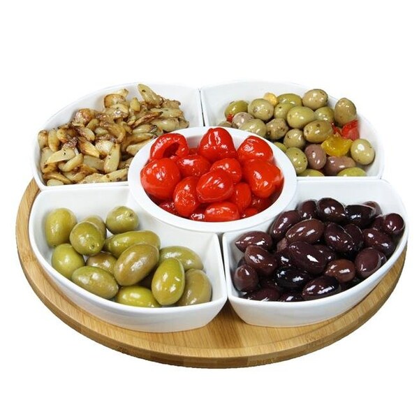 Elama Signature Elama Signature EL-188 12.25 in. Lazy Susan Appetizer & Condiment Server Set with 5 Serving Dishes & A Bamboo Lazy Suzan Serving Tray -6 Piece - EL-188