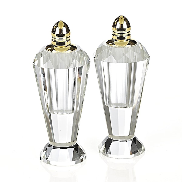 Homeroots Handcrafted Optical Crystal & Gold Salt & Pepper Shakers, Pair - 376101