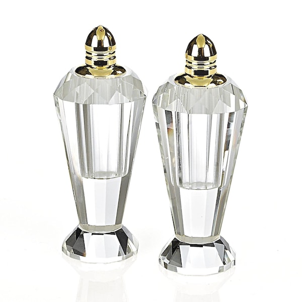 Homeroots Handcrafted Optical Crystal & Gold Salt & Pepper Shakers, Pair - 376101