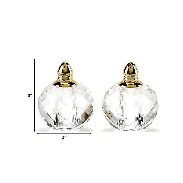 Homeroots Handcrafted Optical Crystal, Gold Rounded Salt & Pepper Shakers - 376098