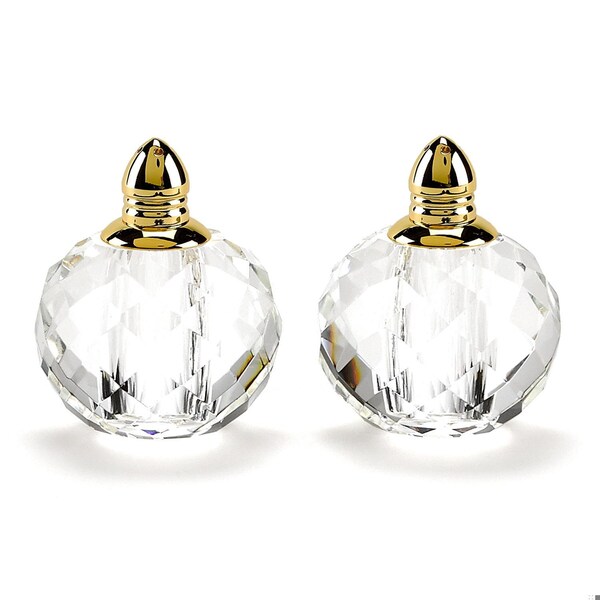 Homeroots Handcrafted Optical Crystal, Gold Rounded Salt & Pepper Shakers - 376098