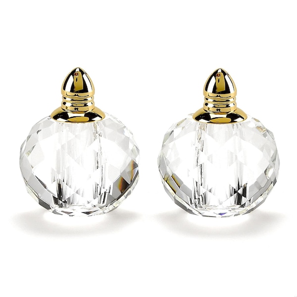 Homeroots Handcrafted Optical Crystal, Gold Rounded Salt & Pepper Shakers - 376098