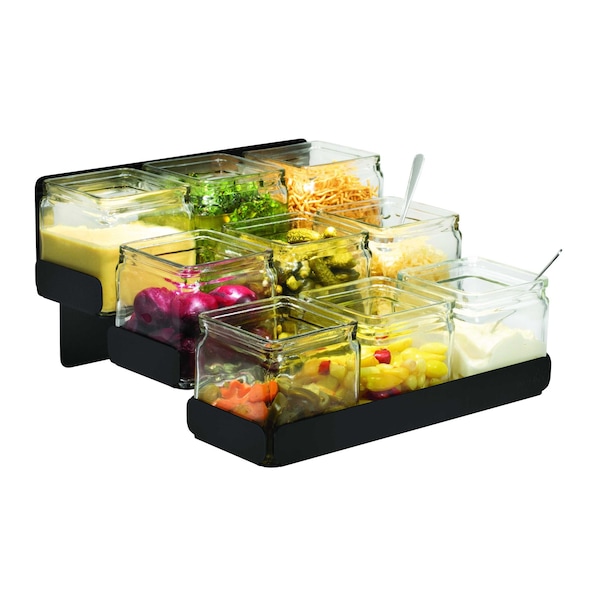 Rosseto Serving Solutions 3 Level Black Matte Condiment Station with 9 Glass Jars, 1 EA - SM328