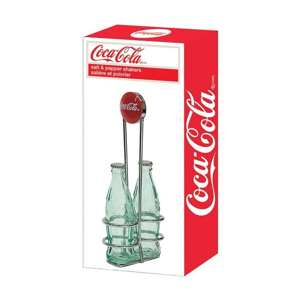 Coca-Cola TableCraft Coca-Cola Clear Glass/Steel Salt and Pepper Shakers w/Rack 1 oz - CC339N
