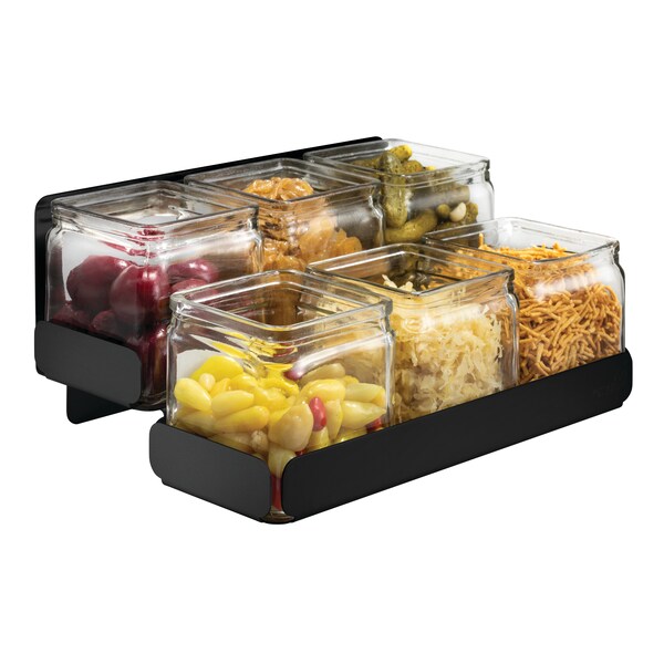 Rosseto Serving Solutions 2 Level Black Matte Condiment Station with 6 Glass Jars, 1 EA - SM327