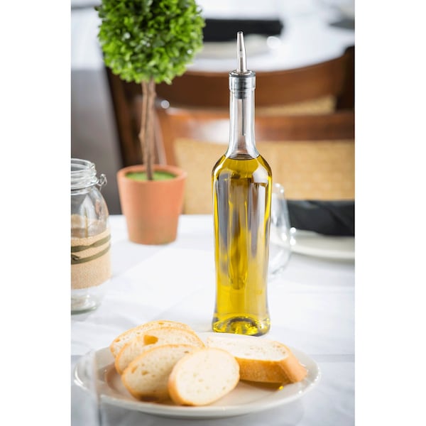 Tablecraft Sottile Clr Glass Bottle W/SS Pour, 17OZ - H933