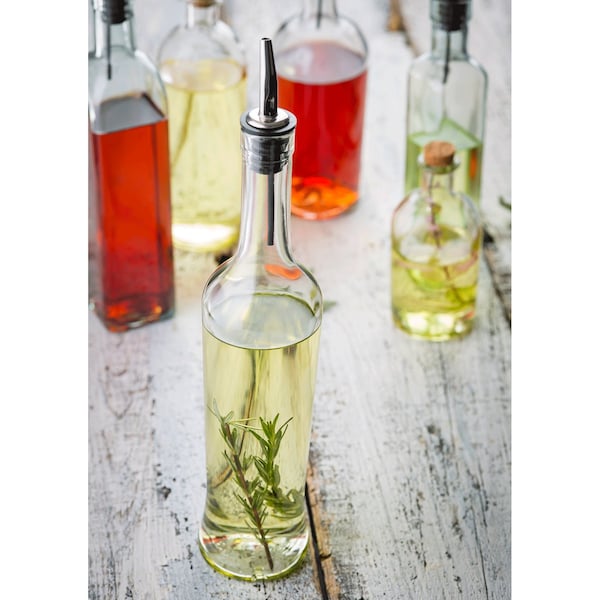 Tablecraft Sottile Clr Glass Bottle W/SS Pour, 17OZ - H933