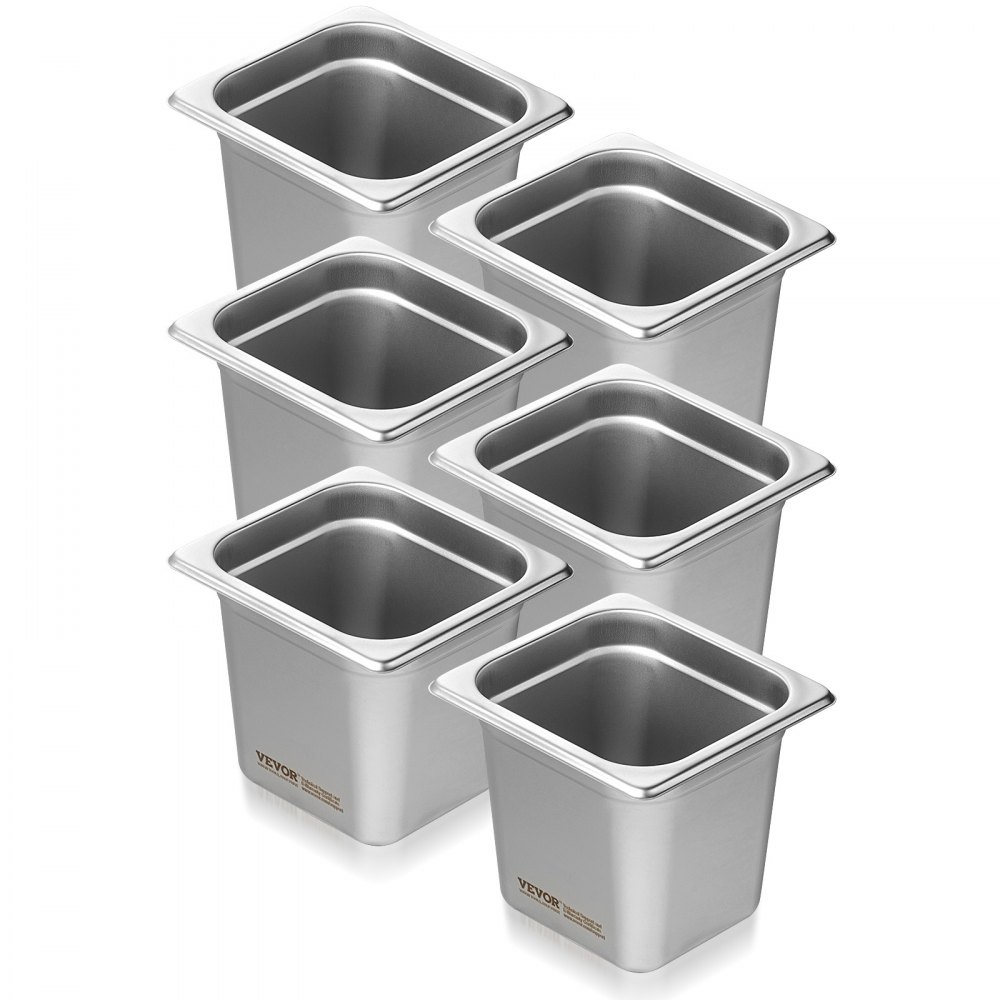 VEVOR 6 Pack Hotel Pans, 1/6  Size Anti-Jam Steam Pan, 0.8mm Thick Stainless Steel Restaurant Steam Table Pan, 6-Inch Deep Commercial Table Pan, Catering Storage Food Pan, for Industrial & Scientific - 16FCCPBXG6JTSOEA6V0