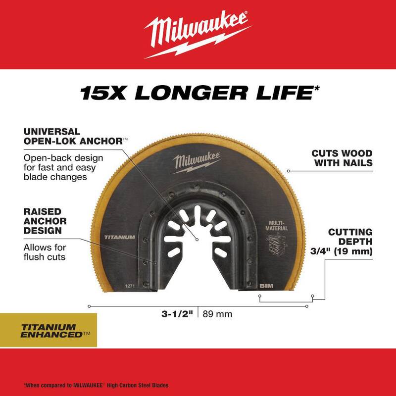 Milwaukee 3-1/2 pulgadas Hoja Oscilante Multiherramienta de Titanio Segmentada Bi-Metal Universal Fit (paquete de 1) - 49-25-1271