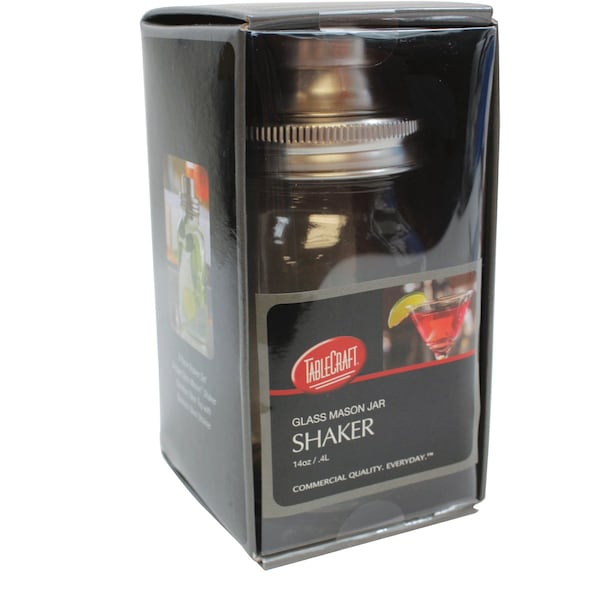 Tablecraft Mason Jar Glass Cktail Shkr SS Top, 14OZ - MJS14