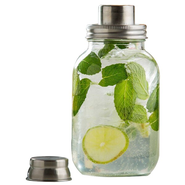 Tablecraft Mason Jar Glass Cktail Shkr SS Top, 14OZ - MJS14