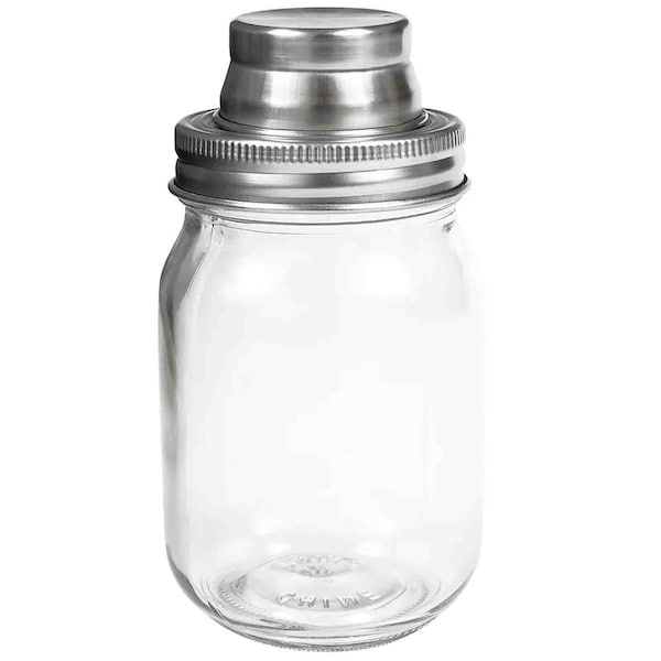 Tablecraft Mason Jar Glass Cktail Shkr SS Top, 14OZ - MJS14