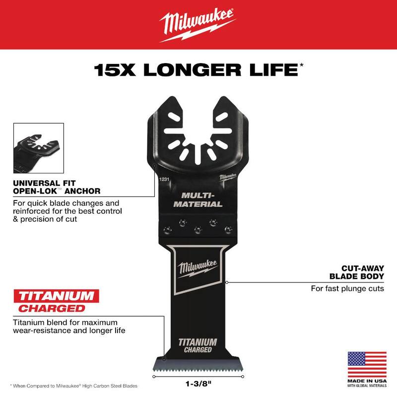 Milwaukee 1-3/8 pulgadas Titanium Bi-Metal Universal Fit Hoja Oscilante para Cortar Madera y Metal en Herramienta Multifunción (1 pieza) - 49-25-1231