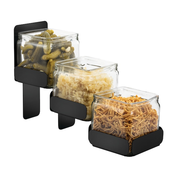 Rosseto Serving Solutions 3 Level Black Matte Condiment Station with 3 Glass Jars, 1 EA - SM329