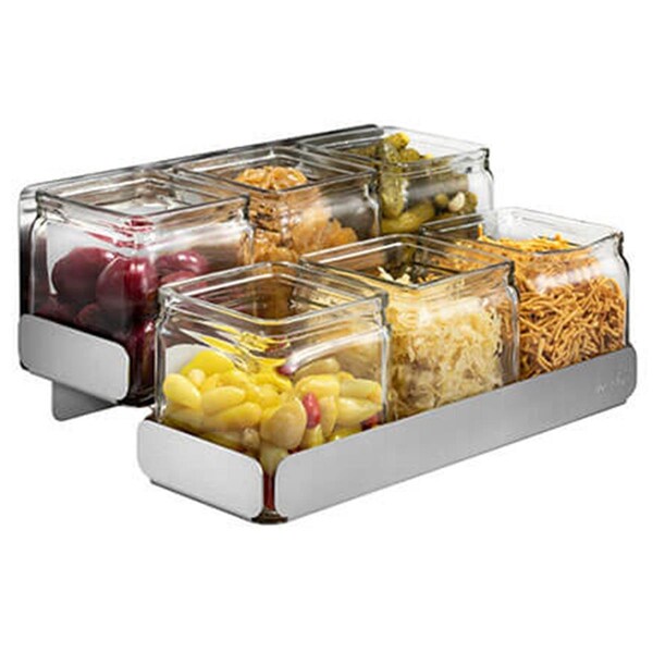 Rossetto Rosseto  Condiments Station-2 Levels 6 Glass Jars Stainless Steel Holder, 12.6 x 8.3 x 5.5 in. - SM322