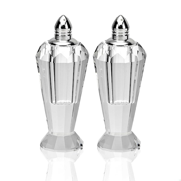 Homeroots Handcrafted Optical Crystal & Silver Salt & Pepper Shakers, Pair - 376102