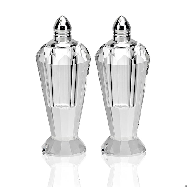 Homeroots Handcrafted Optical Crystal & Silver Salt & Pepper Shakers, Pair - 376102