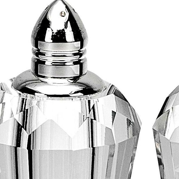 Homeroots Handcrafted Optical Crystal & Silver Salt & Pepper Shakers, Pair - 376102