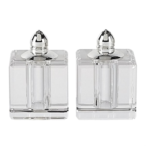 Homeroots Handcrafted Optical Crystal, Silver Square Size Salt & Pepper Shakers - 376097