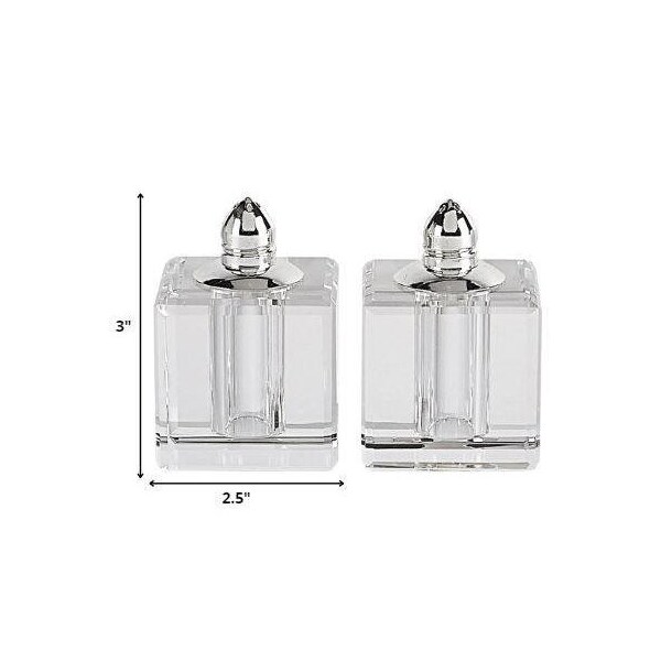 Homeroots Handcrafted Optical Crystal, Silver Square Size Salt & Pepper Shakers - 376097