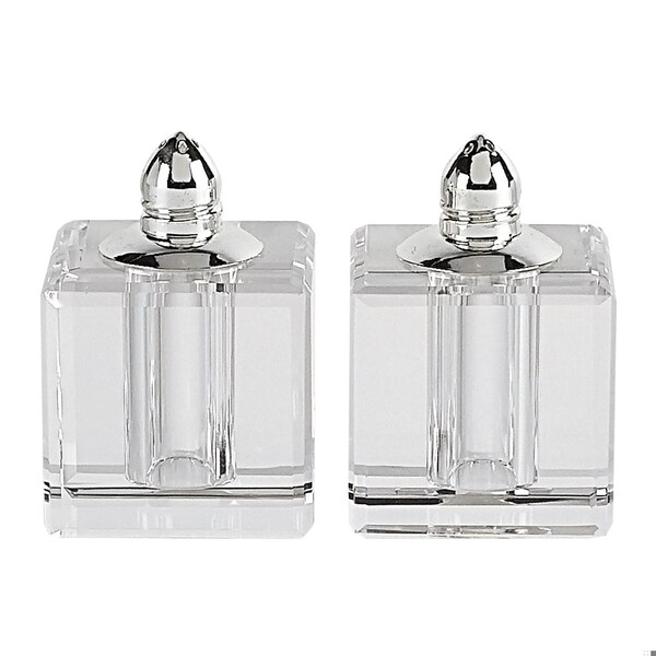 Homeroots Handcrafted Optical Crystal, Silver Square Size Salt & Pepper Shakers - 376097