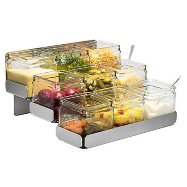 Rossetto Rosseto  Condiments Station 3 Levels 9 Glass Jars Stainless Steel Holder, 12.6 x 12.4 x 6.9 in. - SM323