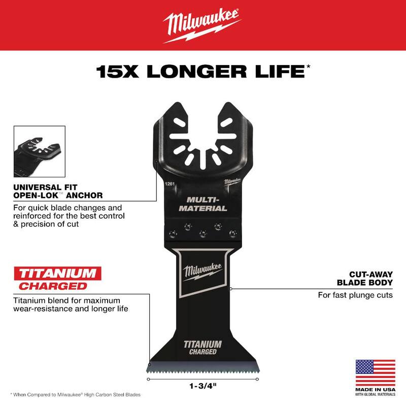 Milwaukee 1-3/4 pulgadas Hoja Oscilante de Corte de Metal con Afilado Universal de Titanio Bi-Metal (1 Paquete) - 49-25-1261