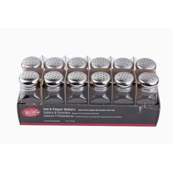 Tablecraft Tablecraft 2 oz. Square Glass Salt And Pepper Shaker, PK48 - C154-12