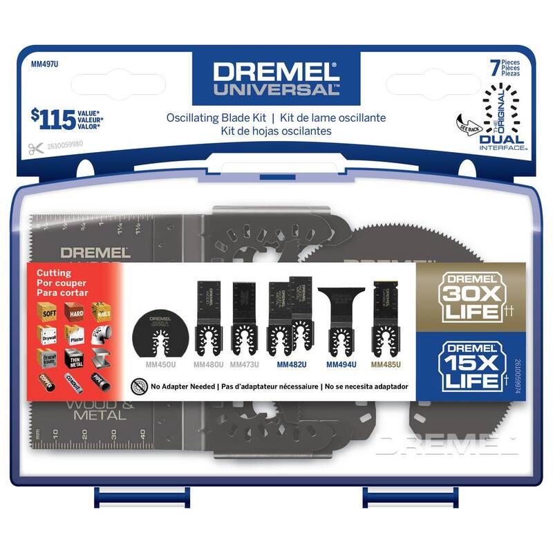 Kit de hojas universales de carburo/BiM/HCS para herramienta multifuncional oscilante (7 piezas) - MM497U