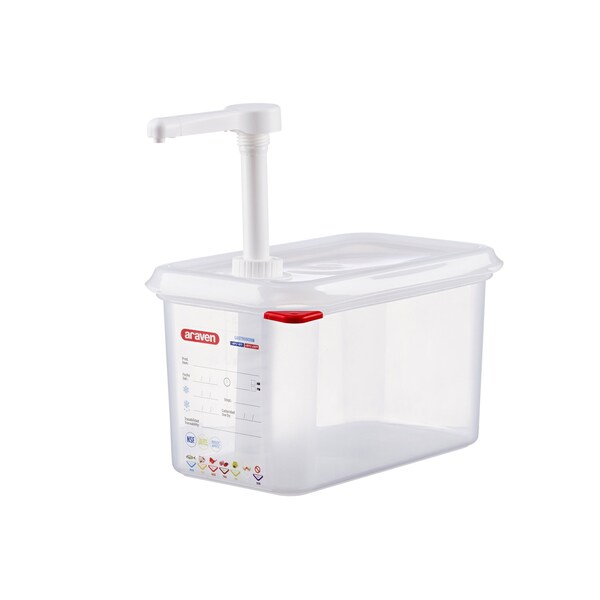 Araven PUMP CONDIMENT DISPENSER GN 1/4 TRANSPARENT, 4.5qt, 1oz PER PUMP - 01358