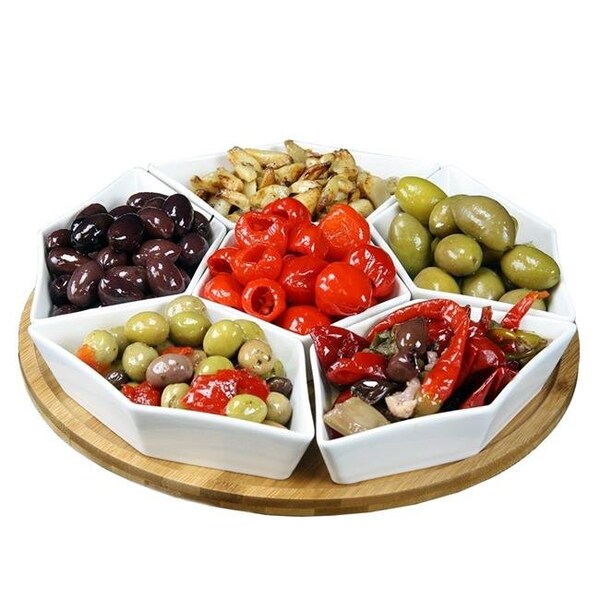 Elama Signature Elama Signature EL-190 12 in. Condiment Server Set with A Bamboo Lazy Suzan Serving Tray - 7 Piece - EL-190