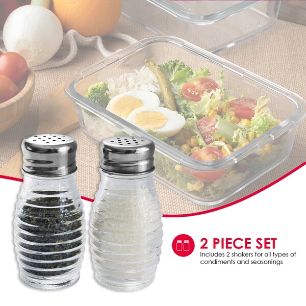 Hds Trading Beehive 2 Piece Glass Salt and Pepper Set with Stainless Steel Sifter Tops - ZOR95900