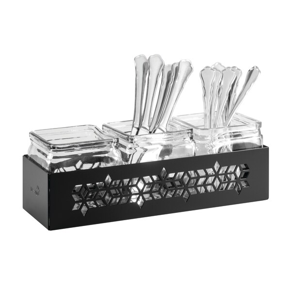 Rosseto Serving Solutions Mosaic Black Matte Jar Holder with 3 Glass Jars, 1 EA - SM314
