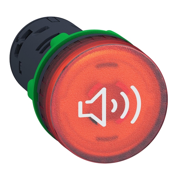 Schneider Electric Anunciador, Harmony XB5, Zumbador iluminado, plástico, rojo, 22mm, tono continuo o intermitente, 110...120V CA CC - XB5KS2G4