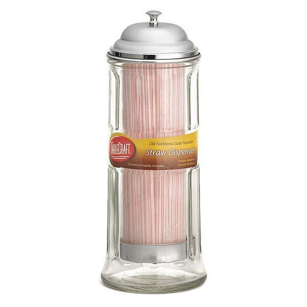 Tablecraft Glass Straw Dspnsr, Chrome, 4.25"X4.25"X11 - H714CH