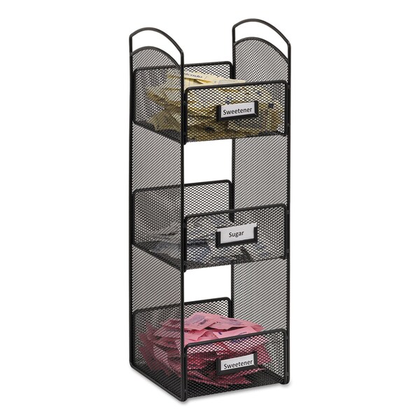 Safco Onyx Breakroom Organizers, 3 Comp, 6 x 6 x 18, Steel Mesh, Black - 3290BL