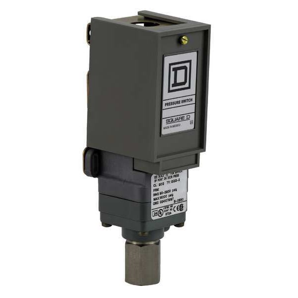Interruptor de presión Telemecanique Sensors, (1) puerto, 1/4-18 pulgadas FNPT, SPDT, 20 a 675 psi, acción estándar - 9012GPG2