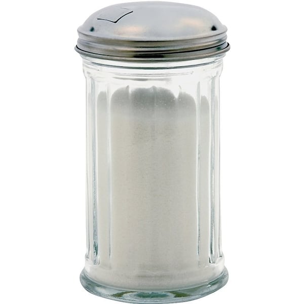 Oneida Sugar Dispenser, 12 oz Capacity, Glass/Stainless Steel, Clear - 97286