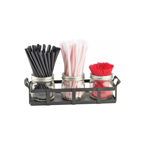 Cal Mil Plastics Cal-Mil 3334-13 3 Jar Straw and Stir Stick Holder 12-3/4"W x 5"D x 3-3/4"H Black - 3334-13