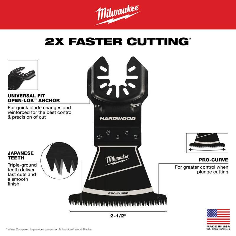 Milwaukee Hoja Oscilante Multiherramienta de Corte en Madera Dura de Acero al Carbono de Ajuste Universal con Dientes Japoneses de 2-1/2 pulgadas (paquete de 1) - 49-25-1151