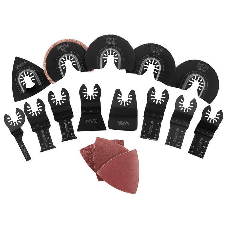 Set de 4 hojas para herramienta multiusos oscilante de madera RYOBI con juego de accesorios de 16 piezas para herramienta multiusos oscilante - A24401-A241601