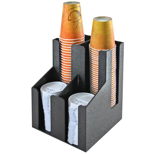 Azar Displays Two-Tier, Four Compartment Organizer for Plastic Cups and Lids, Black - 400314