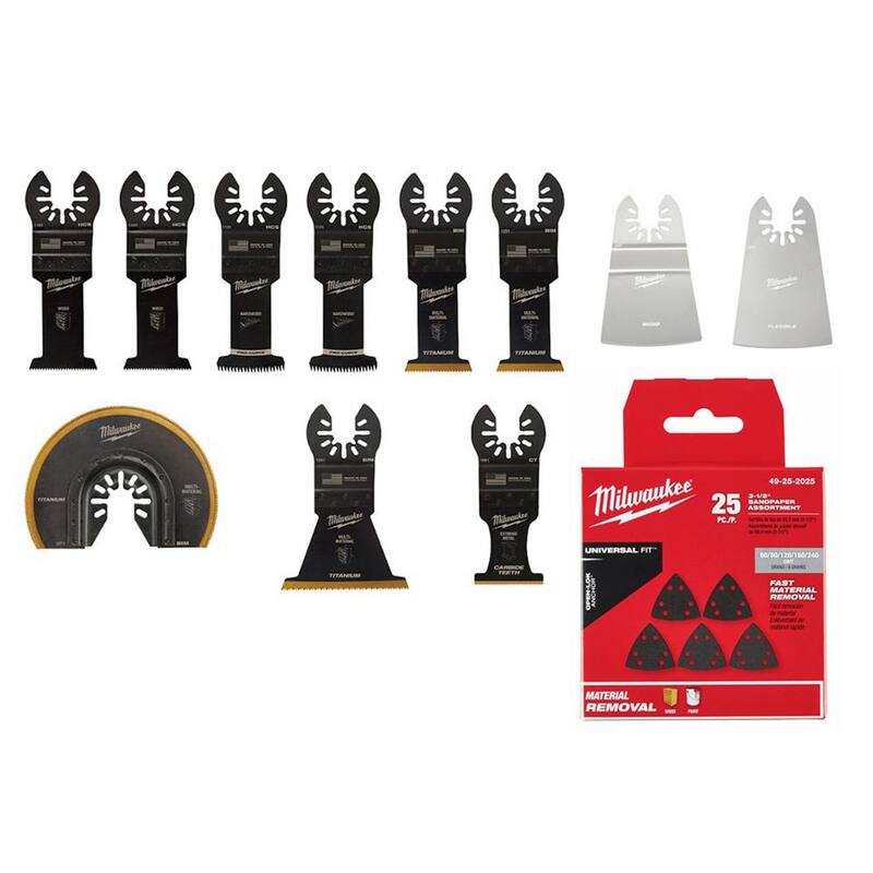 Paquete inicial de hojas para herramienta múltiple oscilante de Milwaukee con variedad de papel de lija triangular de 3-1/2 pulgadas (36 piezas) - 49-10-9113-49-25-2202-49-25-2025